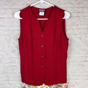 NYCC Red Vest V-Neck Button Up Small Petite New York Clothing Company
